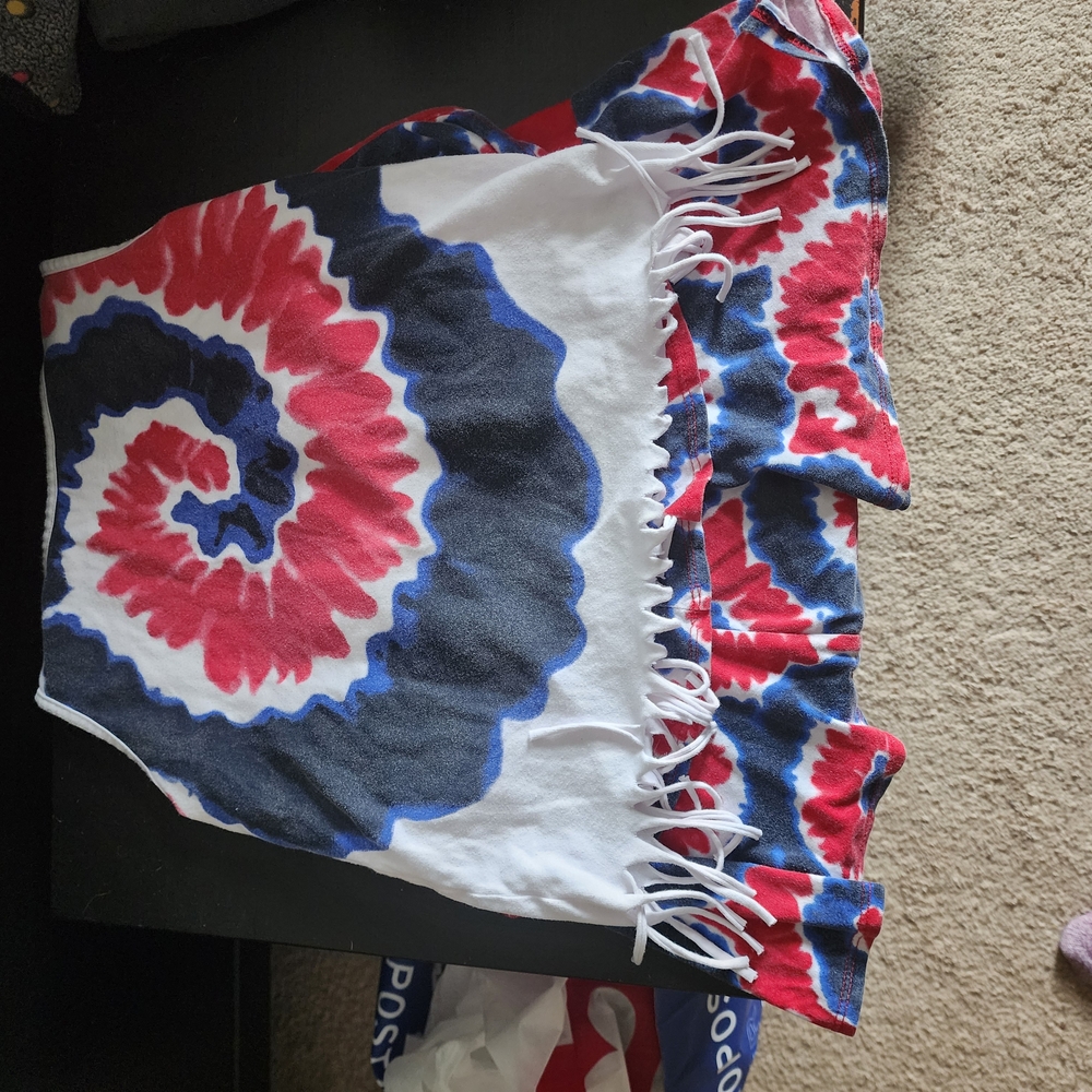 Red and Blue Tie-Dye Fringe girls outfit